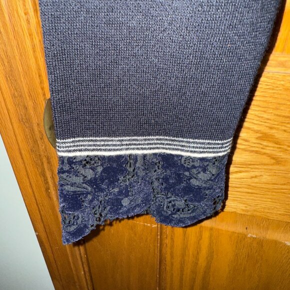 Tory Burch Merino Wool Cardigan, Navy with Velvet Lace Trim, XL - Picture 3 of 5